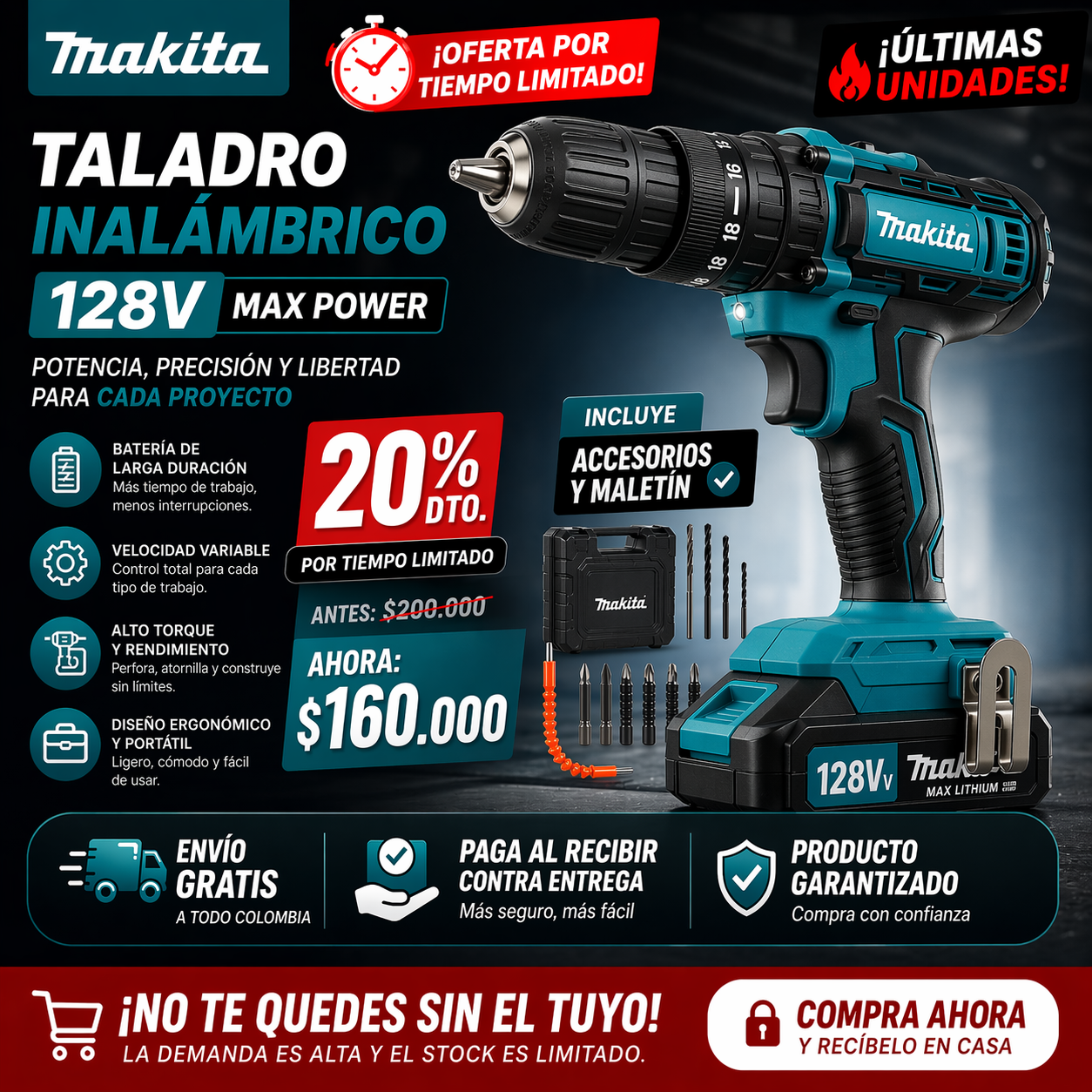 ⚡ Taladro y destornillador Inalámbrico de 128V — imagen principal