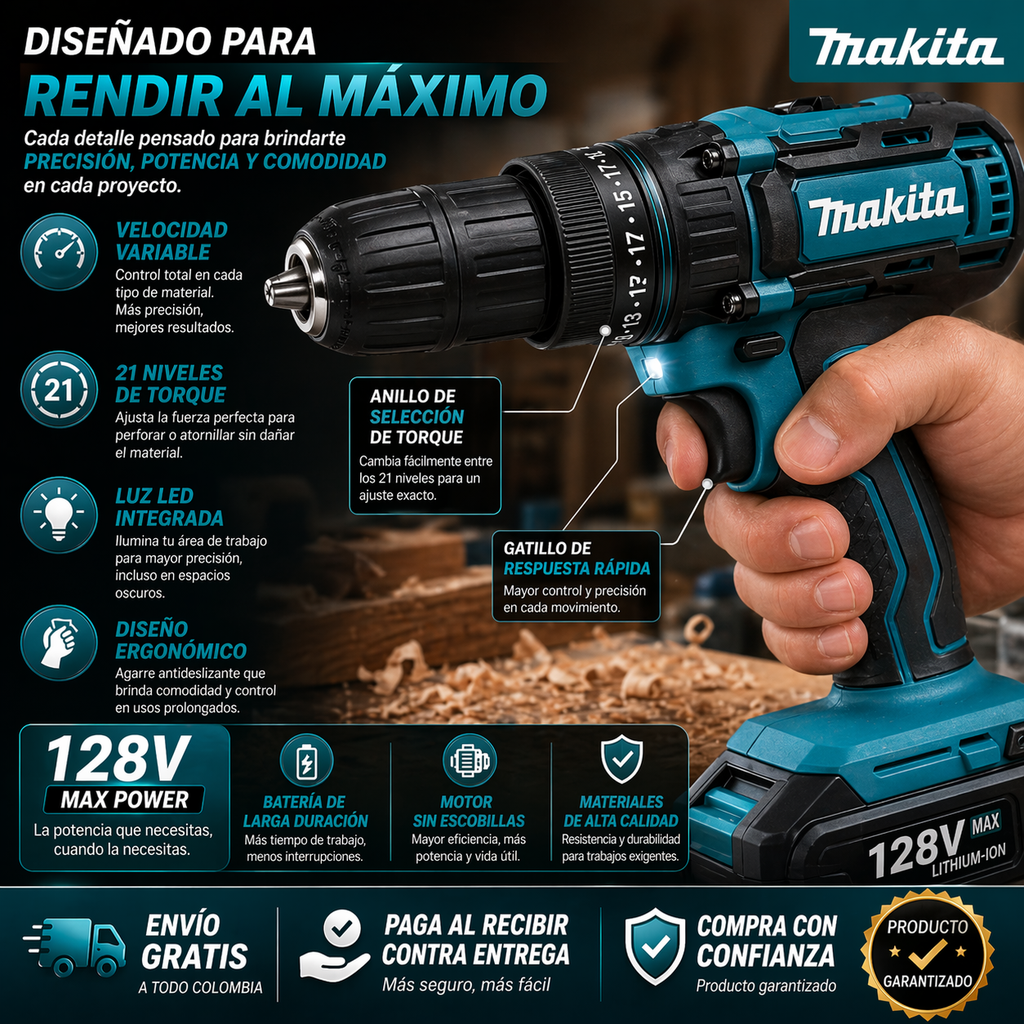 ⚡ Taladro y destornillador Inalámbrico de 128V — vista 2
